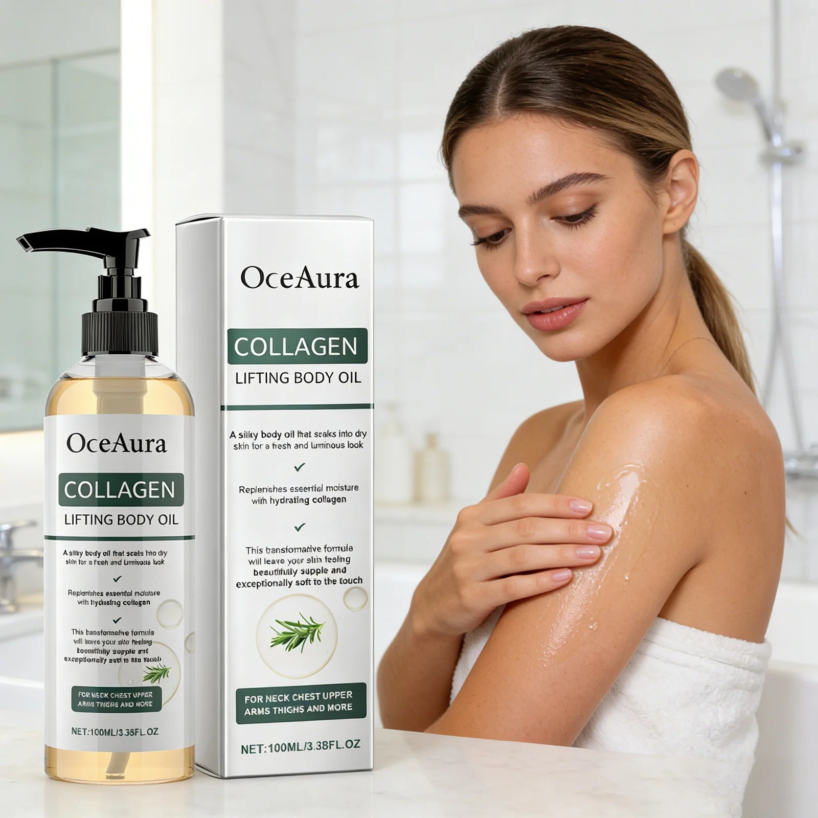OceAura Collagen Firming Body Oil 100ml | Rosemary Dry Oil Firming Body Oil QXL