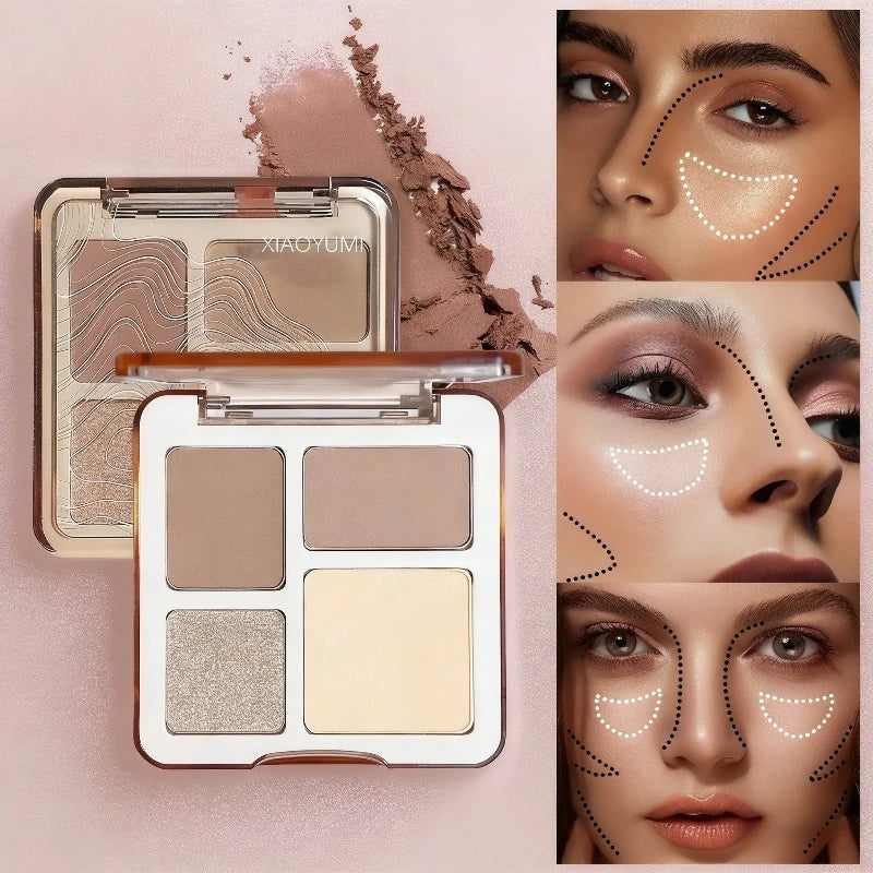 4-Color Highlighter & Contour Palette | 3D Matte Face Sculpting Highlighter Contour Palette QXL