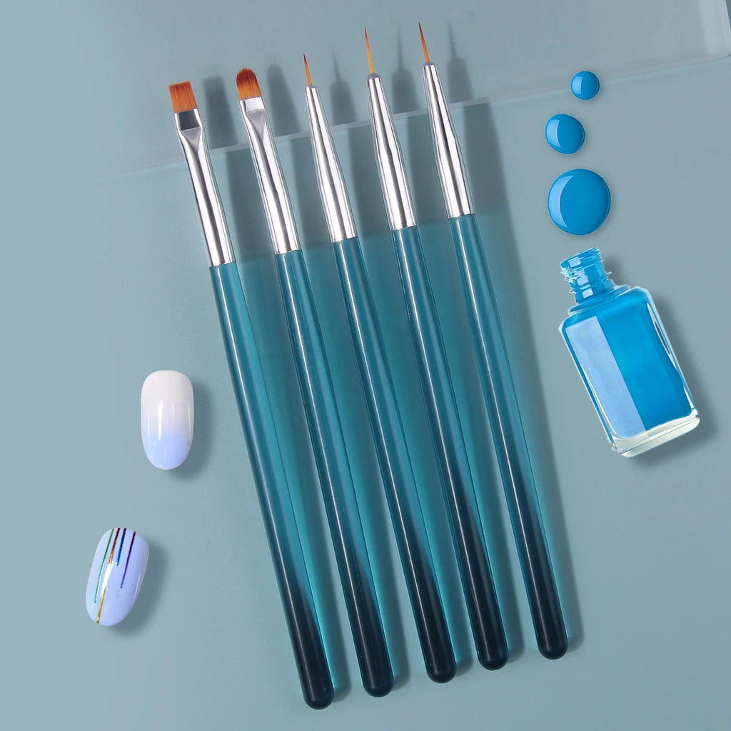 5-Piece Nail Art Brush Set | Teal Handle & Silver Ferrule Nail Art Brush Set QXL
