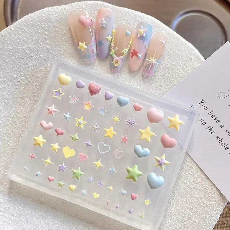 3D Heart Star Pentagram Silicone Nail Art Mold | DIY Charms Silicone Nail Mold QXL