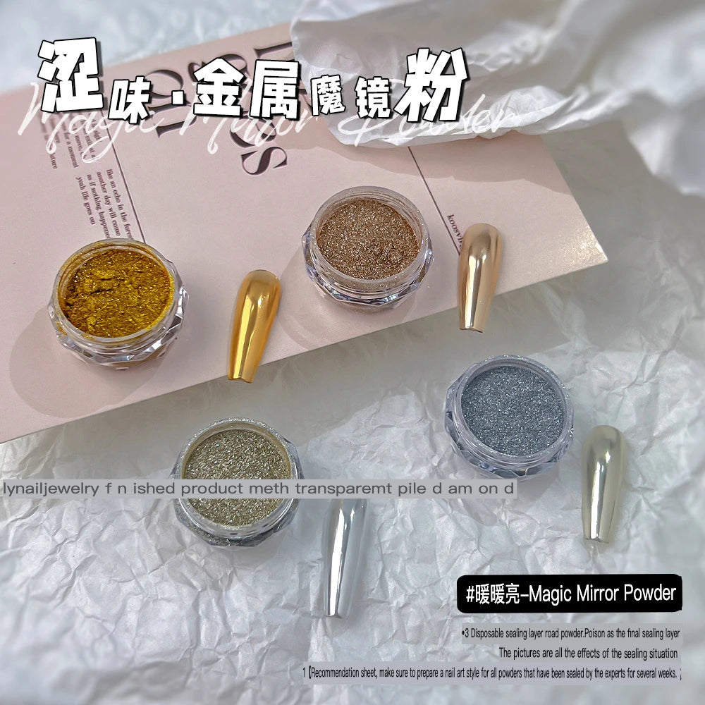 Mirror Chrome Nail Powder – Pearl Glitter Dust | 4 Shades Chrome Nail Powder QXL