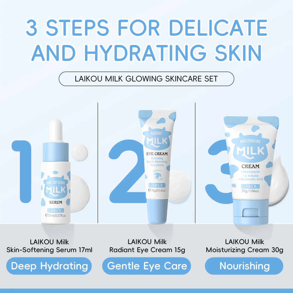 LAIKOU Milk 3-Piece Skincare Travel Set | Niacinamide & Hyaluronic Skincare Travel Set QXL
