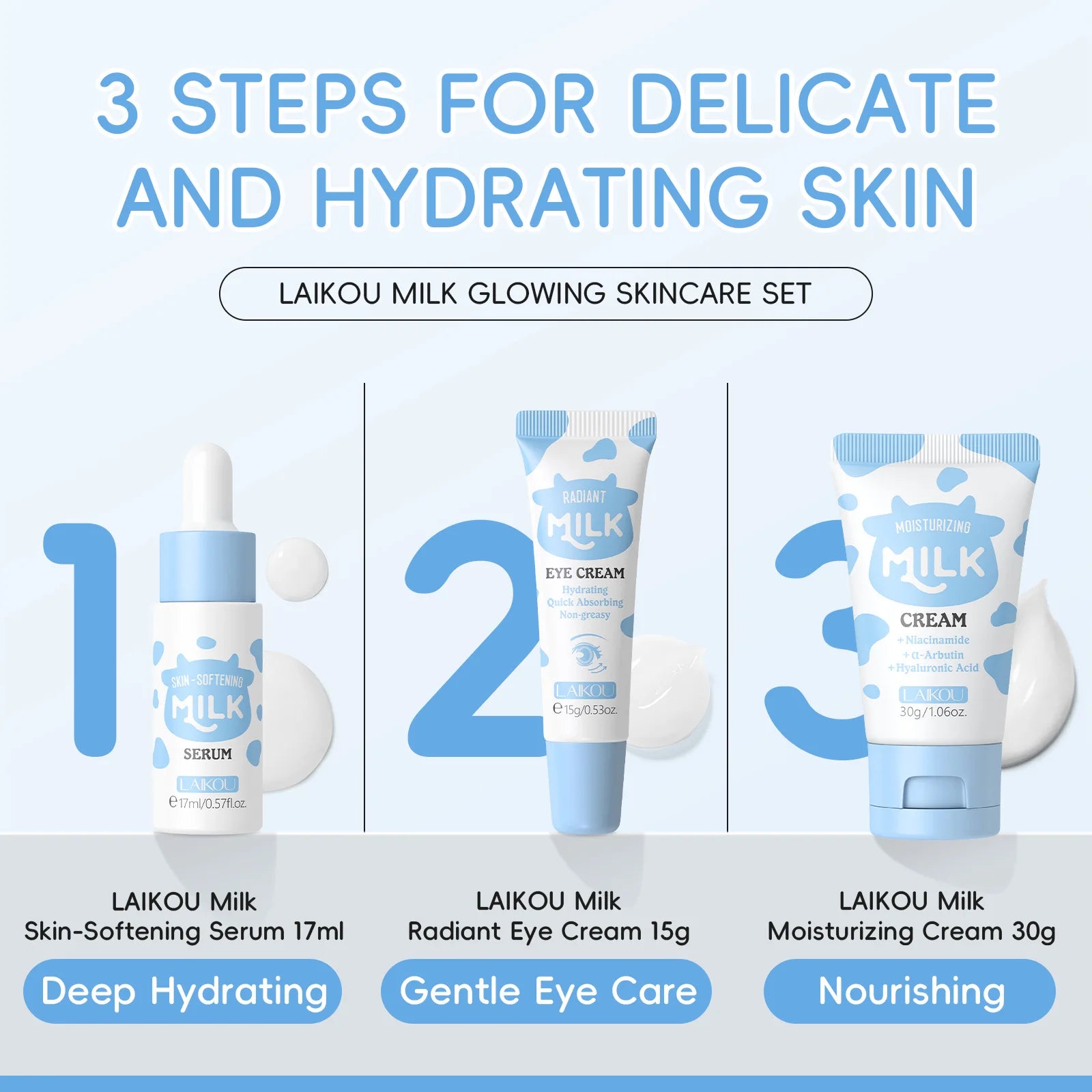 LAIKOU Milk 3-Piece Skincare Travel Set | Niacinamide & Hyaluronic Skincare Travel Set QXL