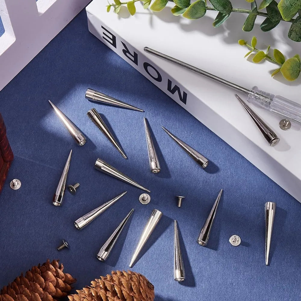 40mm Silver Cone Spike Studs | 30-Set Punk Screwback Rivets Punk Spike Studs QXL
