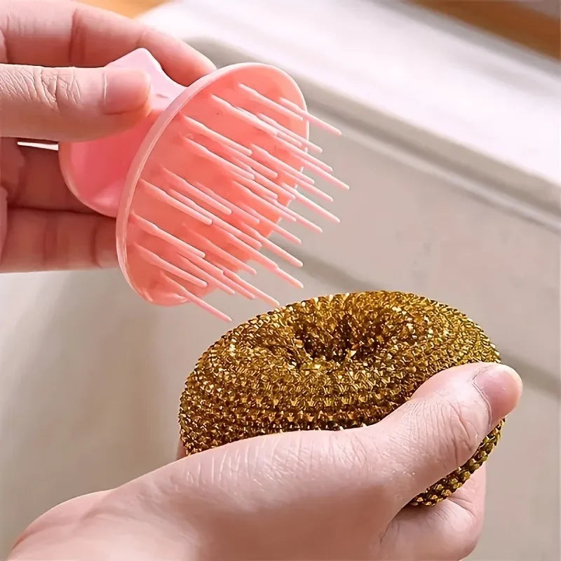 Detachable Pot Brush | PET & Steel Wool Scrubber for Pans Kitchen Scrub Brush QXL