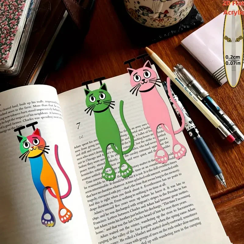 3-Pack 2D Acrylic Cat Bookmarks | Colorful Page Markers Novelty Bookmarks QXL