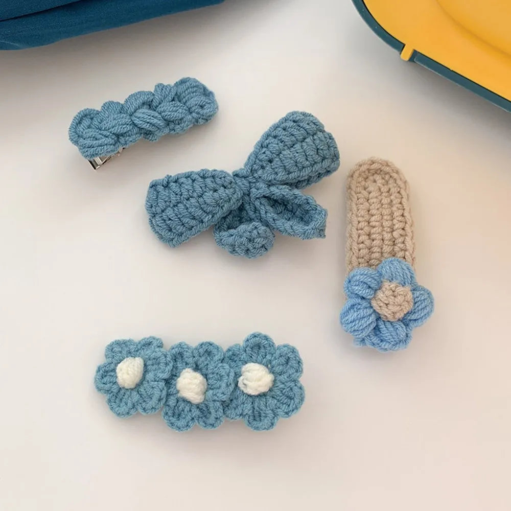 4-Pack Kids Knit Flower Bow BB Hair Clips | Festive Barrettes Kids Hair Clips QXL