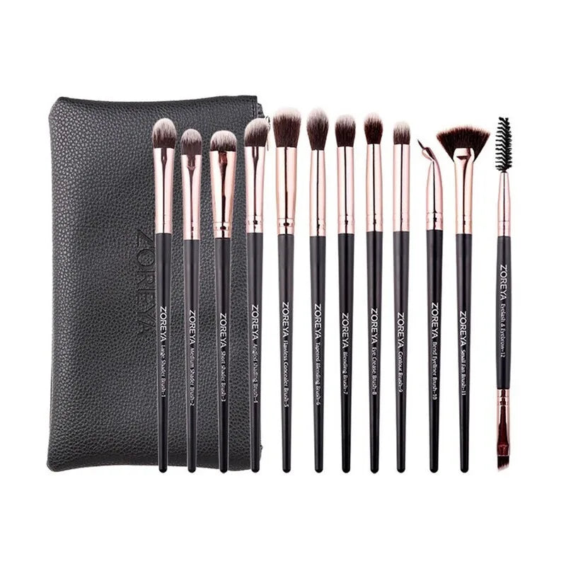 Zoreya 12-Piece Eyeshadow & Lip Makeup Brush Set – Fiber Bristles Makeup Brush Set QXL