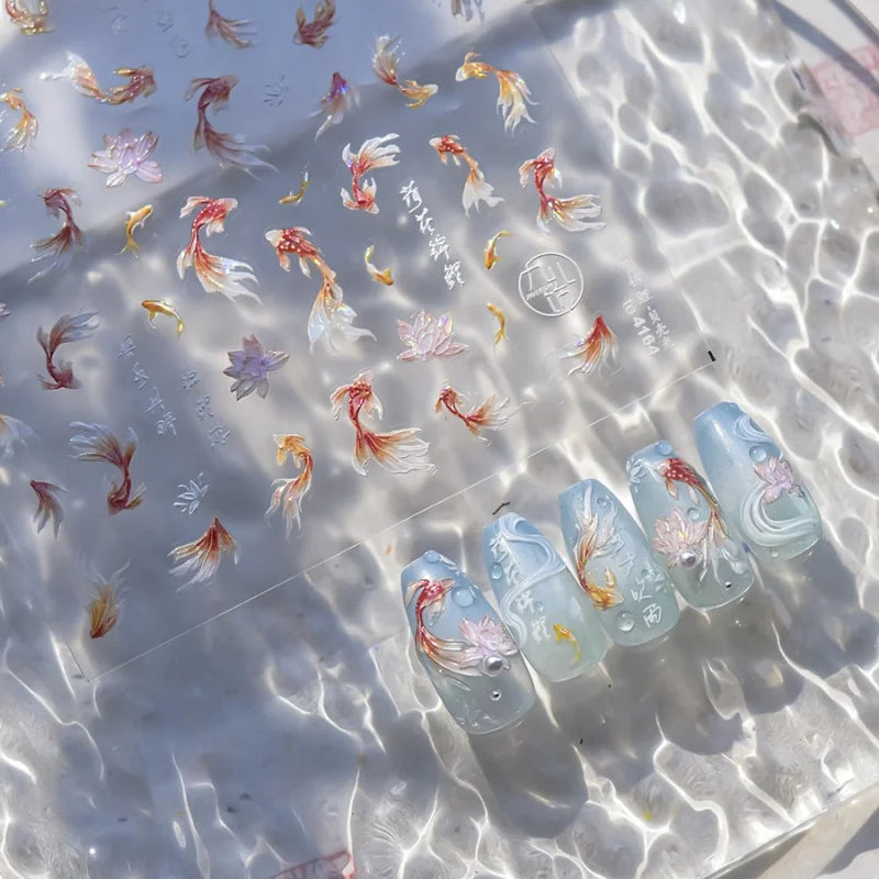 5D Relief Nail Art Stickers – Koi, Mermaid & Ocean Decals Nail Art Stickers QXL