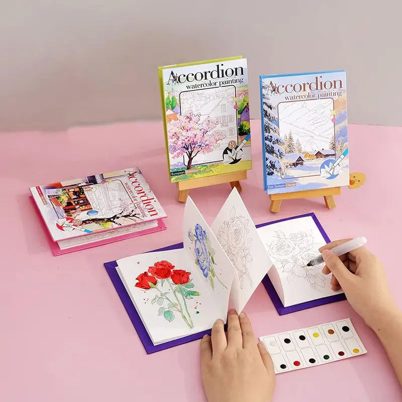 Portable Watercolor Sketchbook for Kids | Foldable Art Pad Watercolor Sketchbook QXL