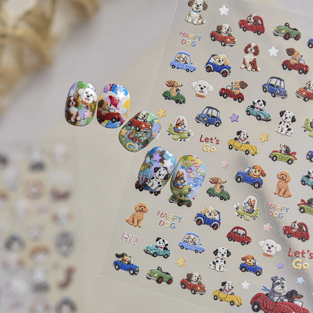 5D Dog Nail Stickers – Schnauzer Shiba Vintage Embroidery Nail Art Stickers QXL