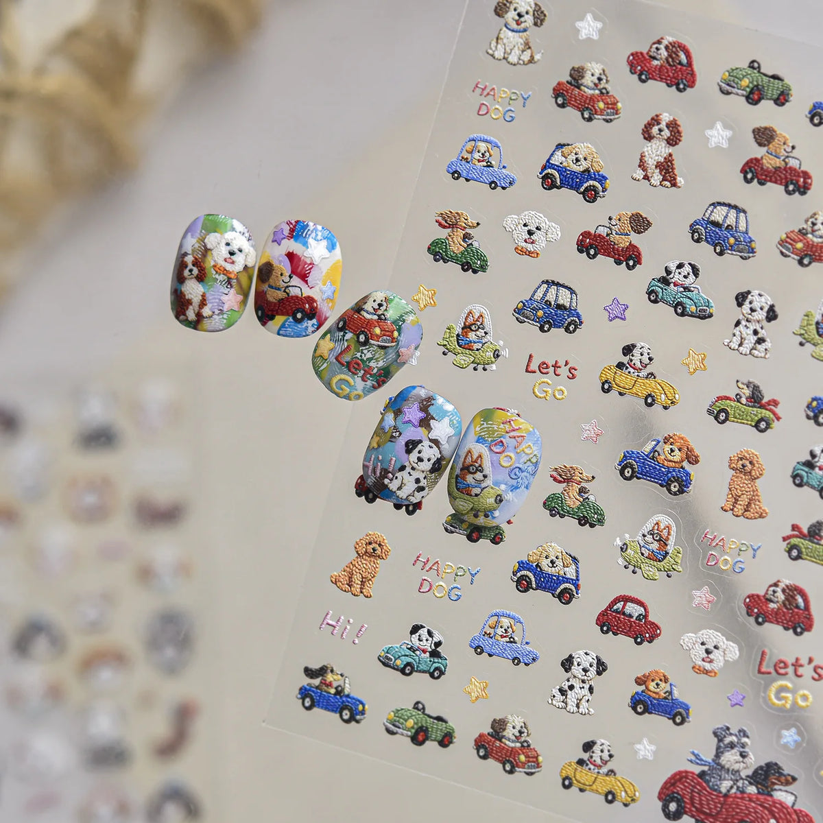5D Dog Nail Stickers – Schnauzer Shiba Vintage Embroidery Nail Art Stickers QXL