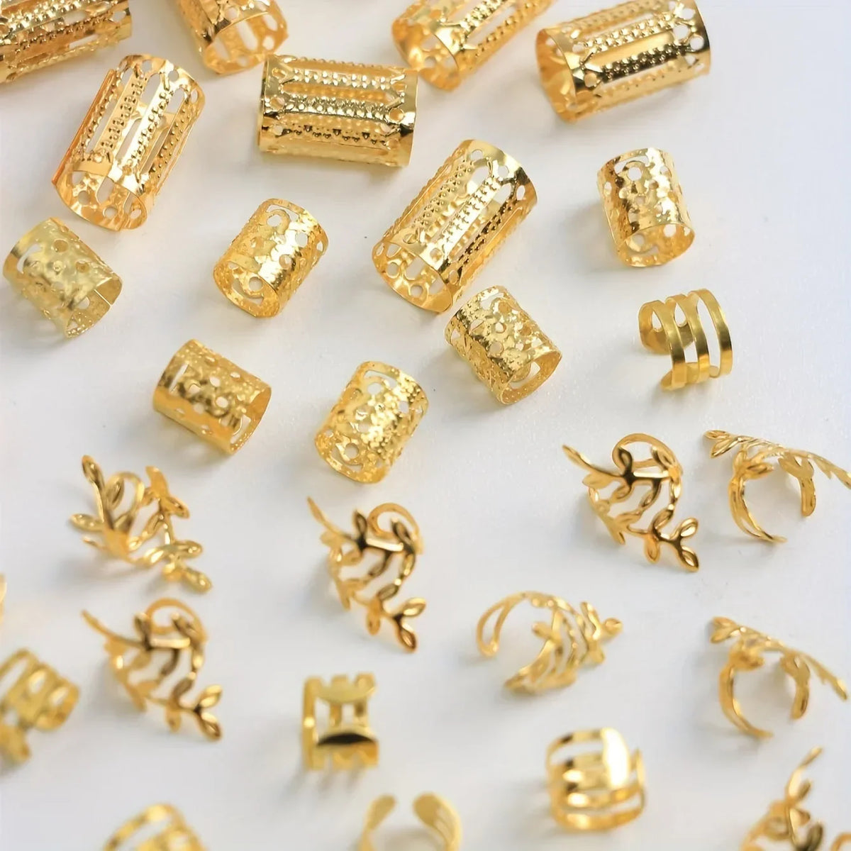 40-Pc Metal Hair Rings, Beads & Cuffs for Braids | Gold Silver Hair Braid Accessories QXL 40 pieces mix gold
