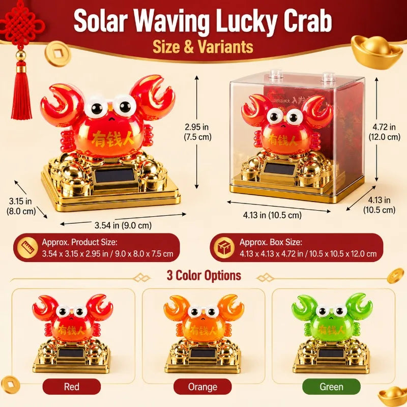 Solar Waving Lucky Crab Ornament – Desk & Car Decor Gift Solar Desk Ornament QXL