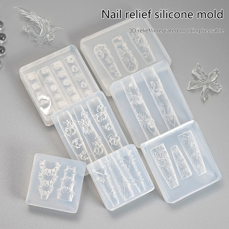 3D Silicone Nail Art Mold – Flower & Butterfly Stamping Stencil Nail Art Mold QXL