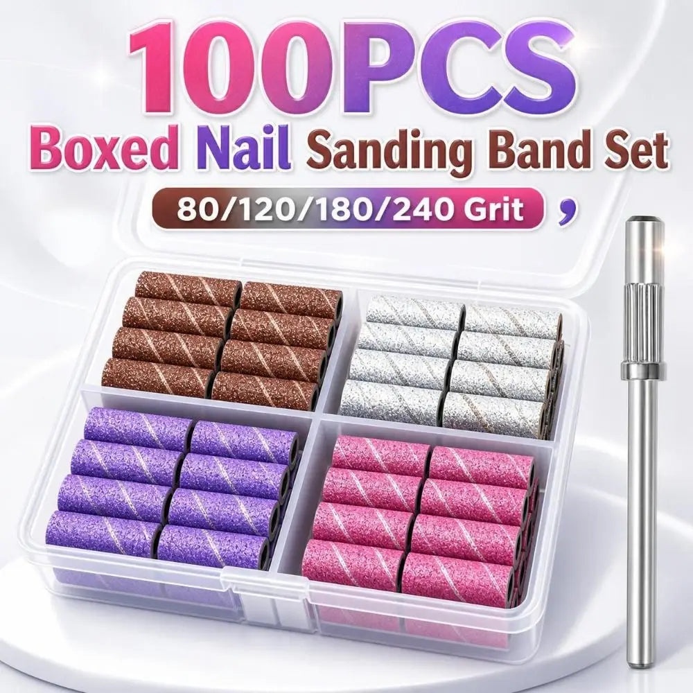 100-Pack Mixed Grit Nail Sanding Bands 80/120/180/240 + Mandrel Nail Sanding Bands QXL