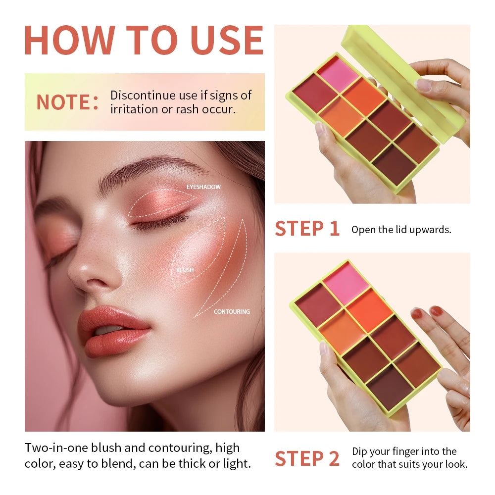 Lakerain 8-Color Cream Highlighter Palette | Matte & Shimmer Cream Highlighter Palette QXL