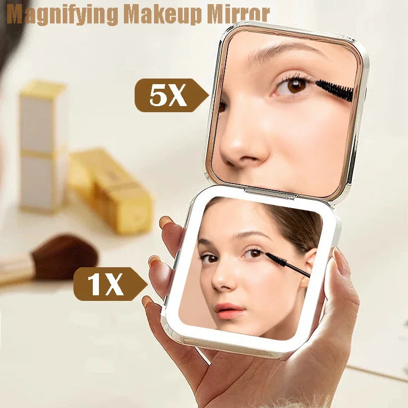 LED Folding Makeup Mirror 5X Magnifying Portable Travel Mirror LED Makeup Mirror QXL