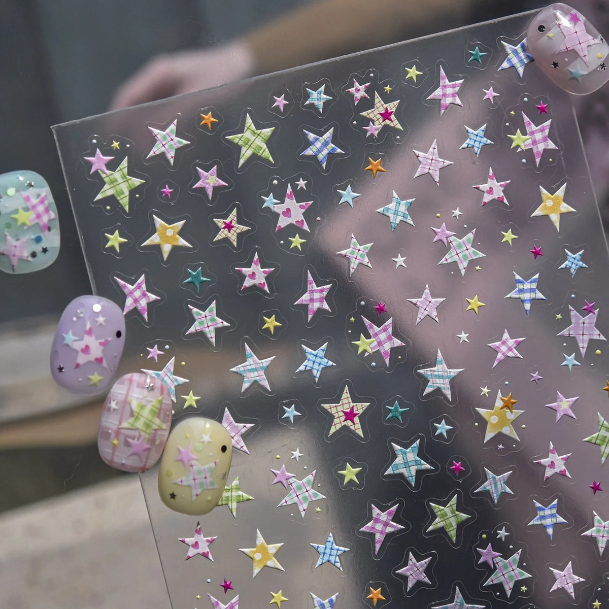 5D Embossed Nail Art Stickers | Plaid Star Vintage Decals Nail Art Stickers QXL