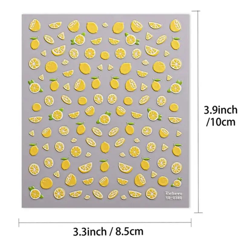 Summer Lemon 3D Gel Nail Stickers | Waterproof Self-Adhesive Art Nail Art Stickers QXL