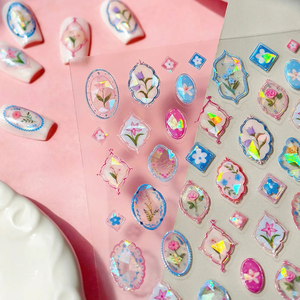 5D Oriental Flower Nail Stickers | Crystal Rhinestone Decals Nail Art Stickers QXL