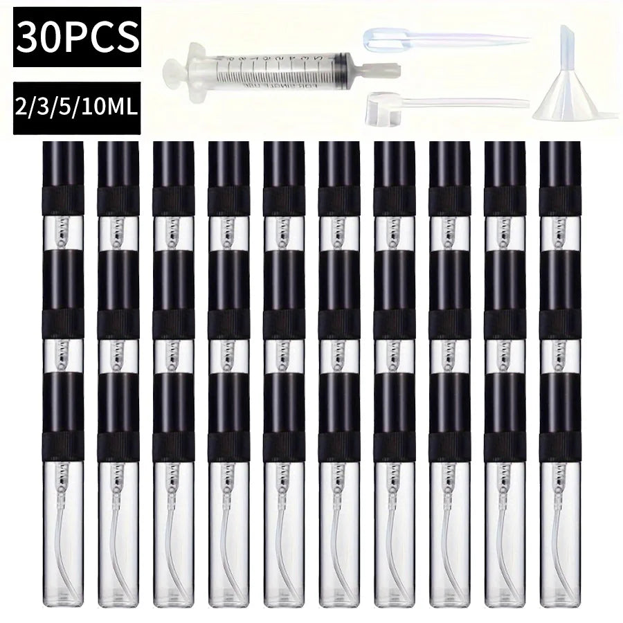 30-Pack Mini Glass Spray Bottles 2/3/5/10ml + 4 Accessories Glass Spray Bottle Set QXL Clear 10ml Glass