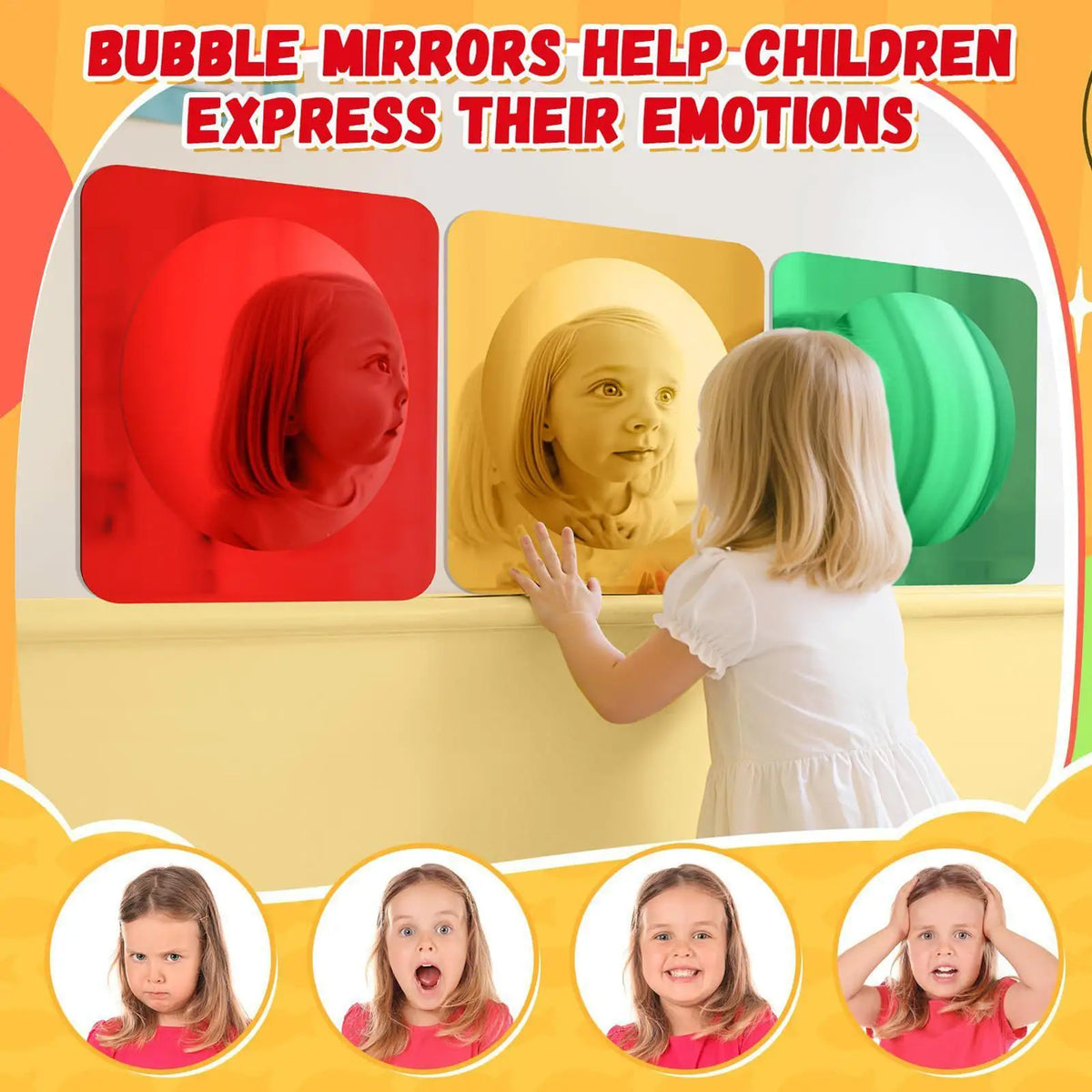 3-Pack Acrylic Bubble Sensory Mirrors for Toddlers & Kids Sensory Mirror Set QXL