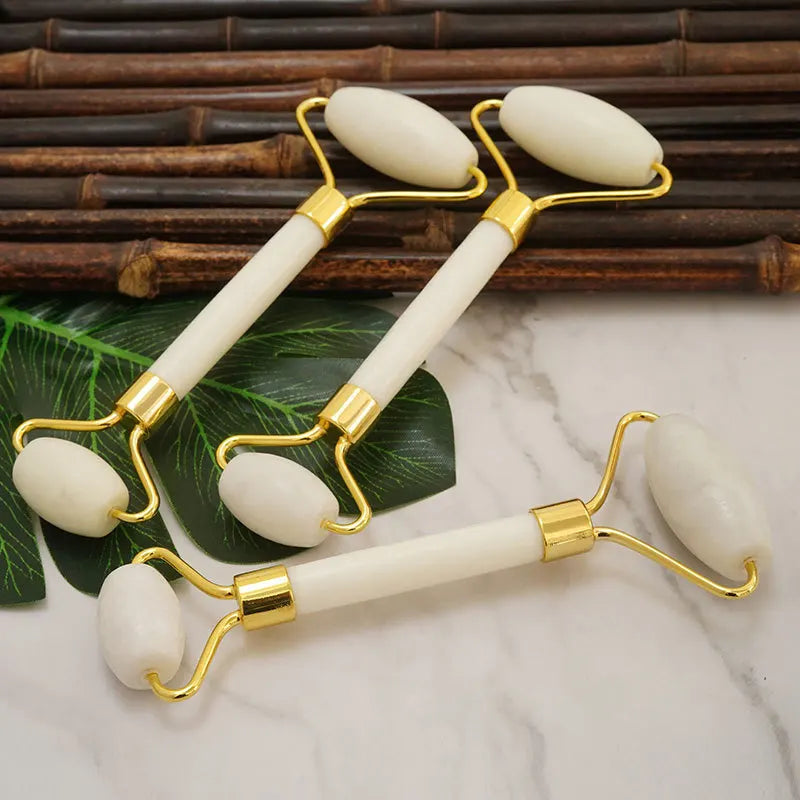 White Jade Roller & Gua Sha Set | Natural Facial Massager Jade Facial Roller Set QXL