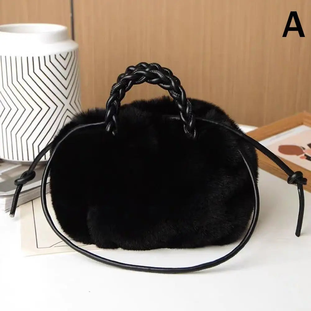 Plush Cloud Crossbody Bag | Cute Faux Fur Shoulder Handbag Crossbody Shoulder Bag QXL Black