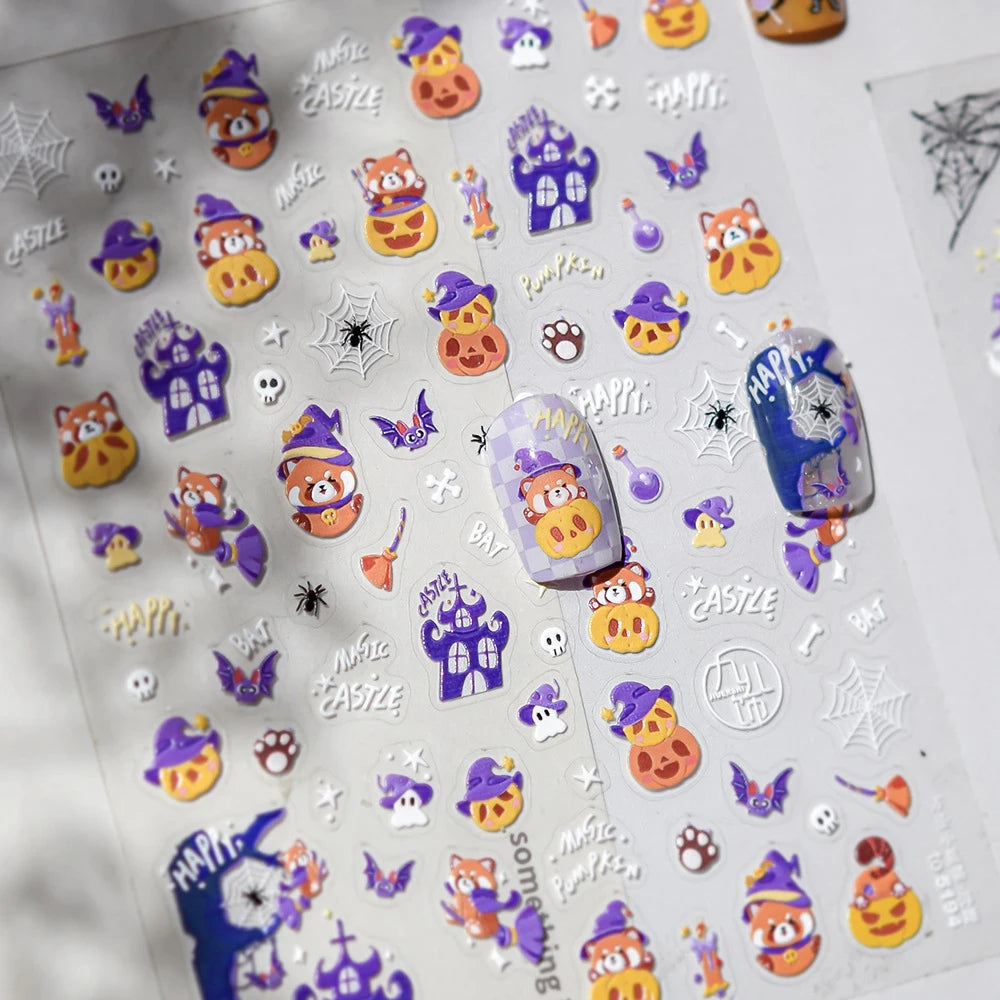 Halloween 5D Nail Art Stickers – Red Panda & Skeleton Decals Nail Art Stickers QXL