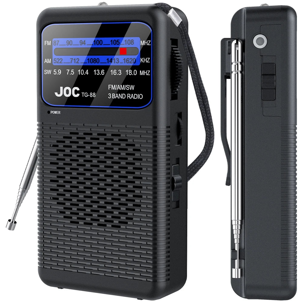 YITHOR Portable AM FM SW Radio | LED Light, Back Clip Portable Radio QXL