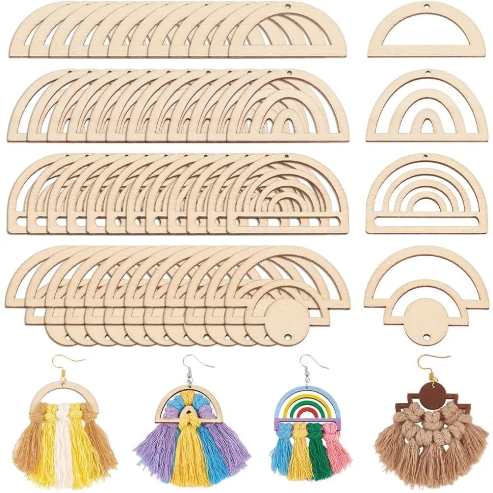 200-Pack Unfinished Wood Blank Charms | 4-Style Fan Earring Pendants Wood Earring Blanks QXL