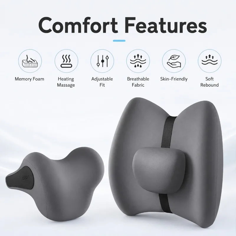Memory Foam Car Neck Pillow & Lumbar Support Cushion Car Seat Cushion Set QXL