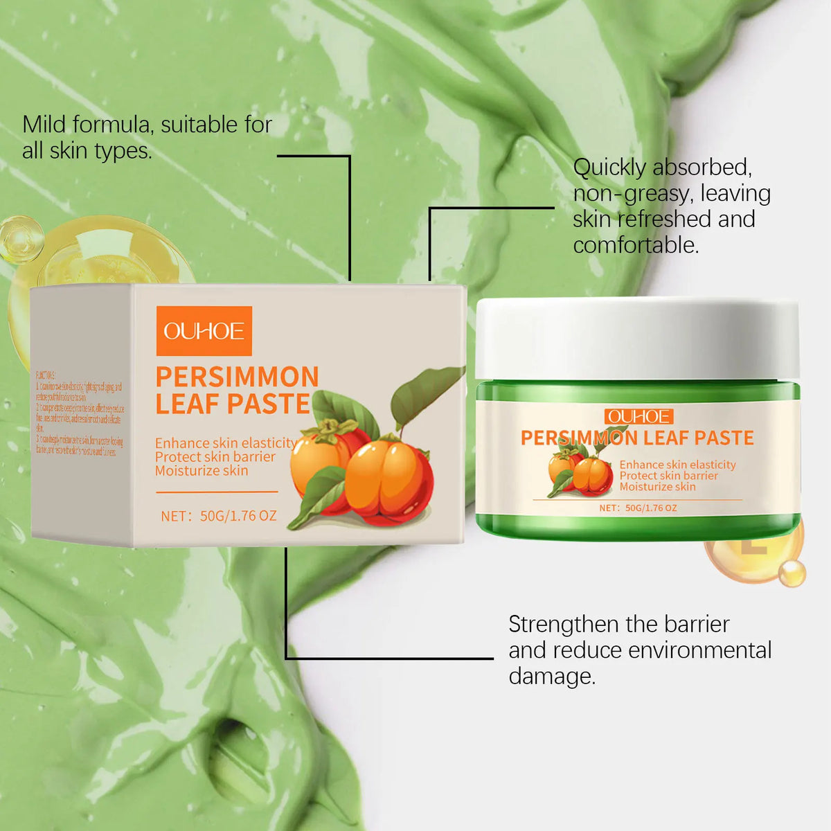 OUHOE Persimmon Leaf Face Cream | Brightening Anti-Aging 50g Anti-Aging Face Cream QXL
