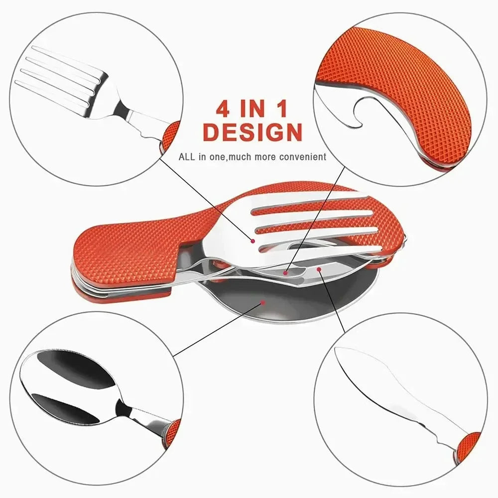 Foldable Camping Utensil Set – Stainless Steel Knife Fork Spoon Camping Utensil Set QXL