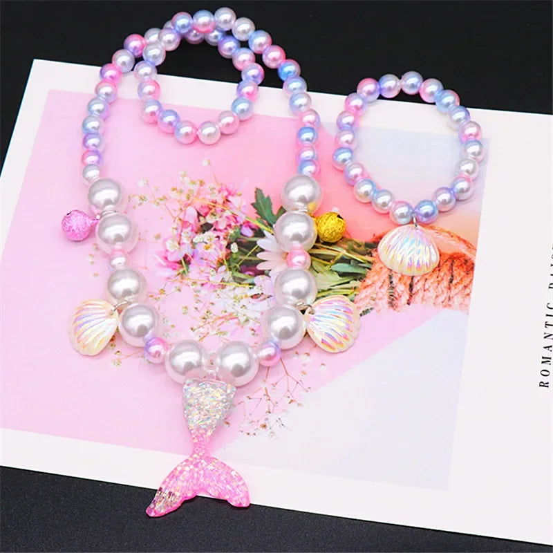 Mermaid Pearl Jewelry Set for Girls – 2 or 5 Piece Kids Set Kids Jewelry Set QXL