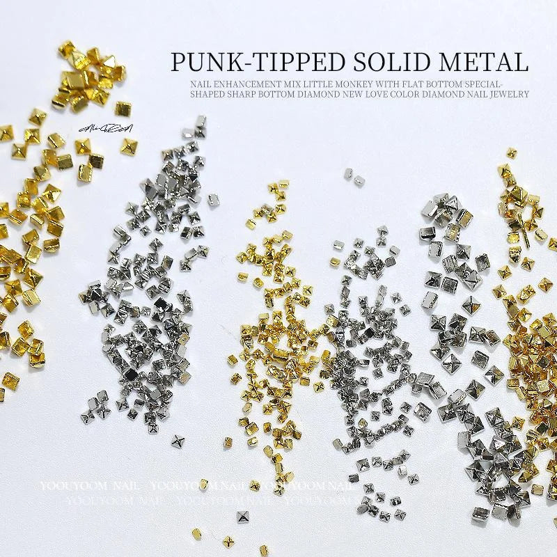 200-Pc Metal Rivet Nail Art Studs | Gold & Silver Punk Charms Nail Art Studs QXL
