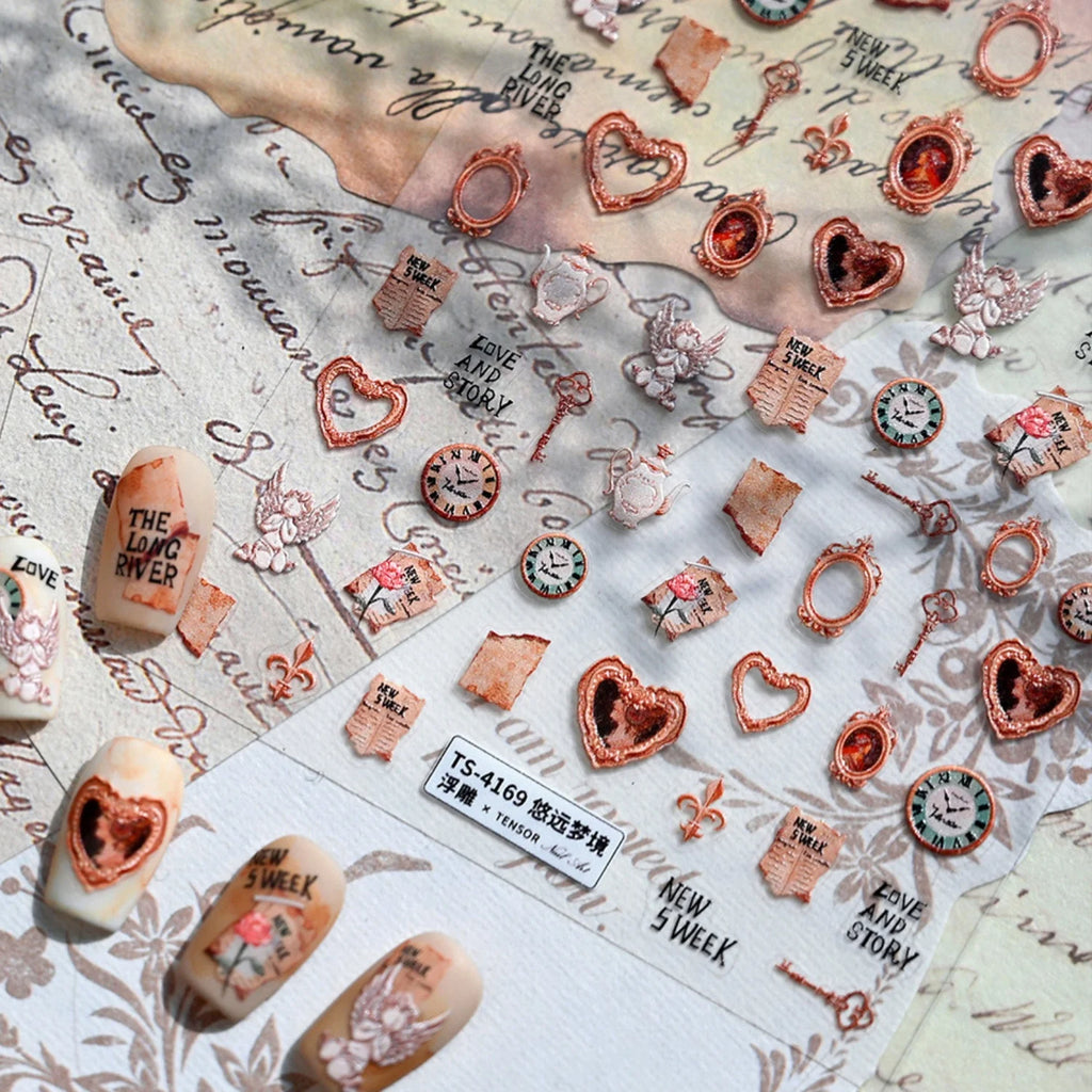 Retro Vintage 5D Nail Art Stickers | Rose Clock Angel Decals Nail Art Stickers QXL