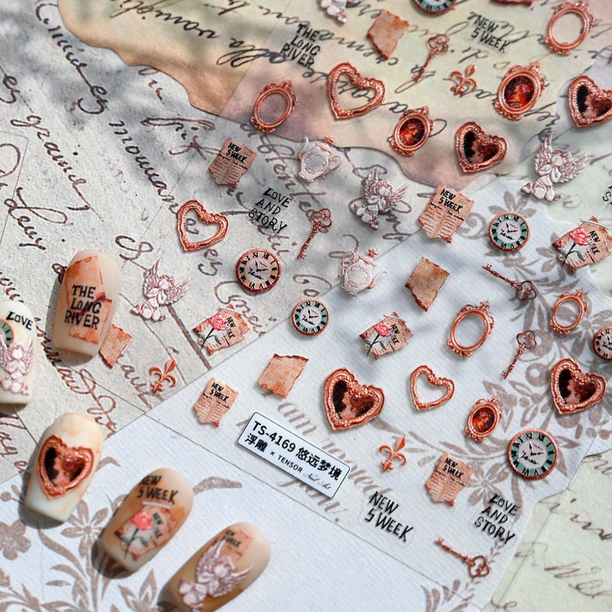Retro Vintage 5D Nail Art Stickers | Rose Clock Angel Decals Nail Art Stickers QXL