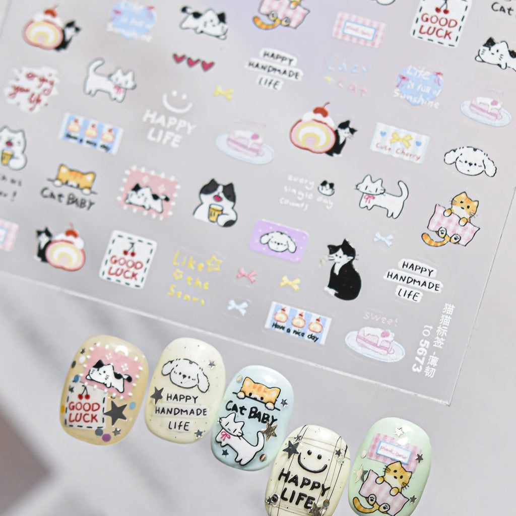 5D Embossed Cat & Donut Nail Art Stickers | DIY Nail Decals Nail Art Stickers QXL