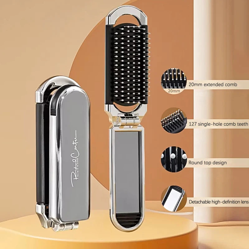 Foldable Travel Hair Brush with Mirror | Scalp Massage Comb Foldable Hair Brush QXL