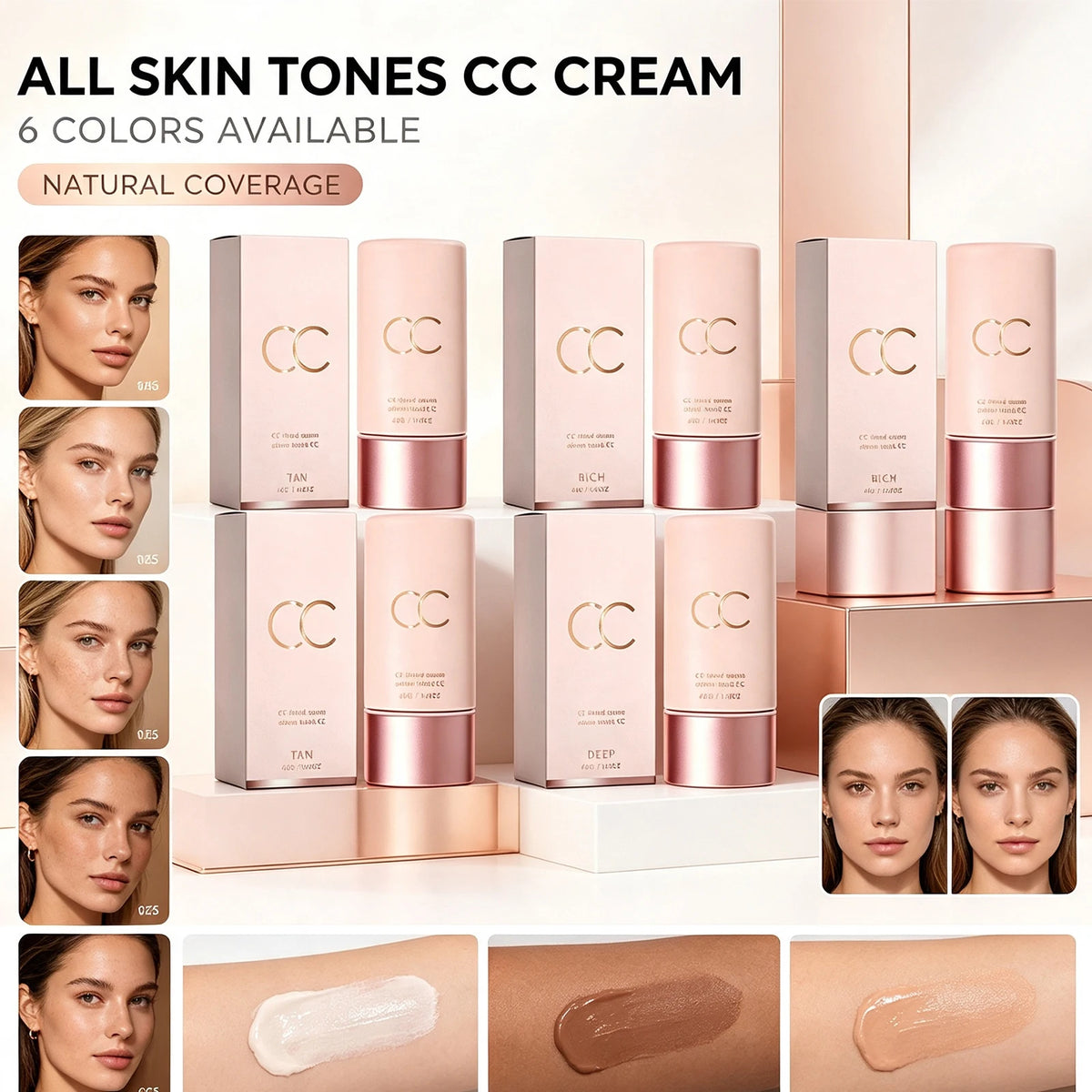 CC Tinted Moisturizer Tone-Up Cream | Hydrating Foundation 40g CC Tinted Cream QXL