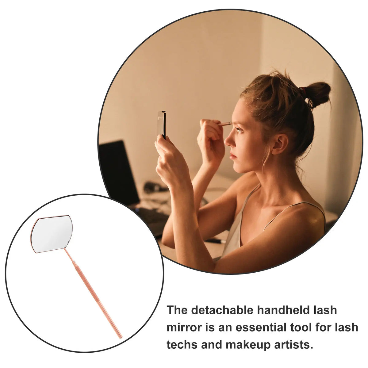 Rose Gold Detachable Lash Mirror | HD Handheld Stainless Steel Lash Inspection Mirror QXL