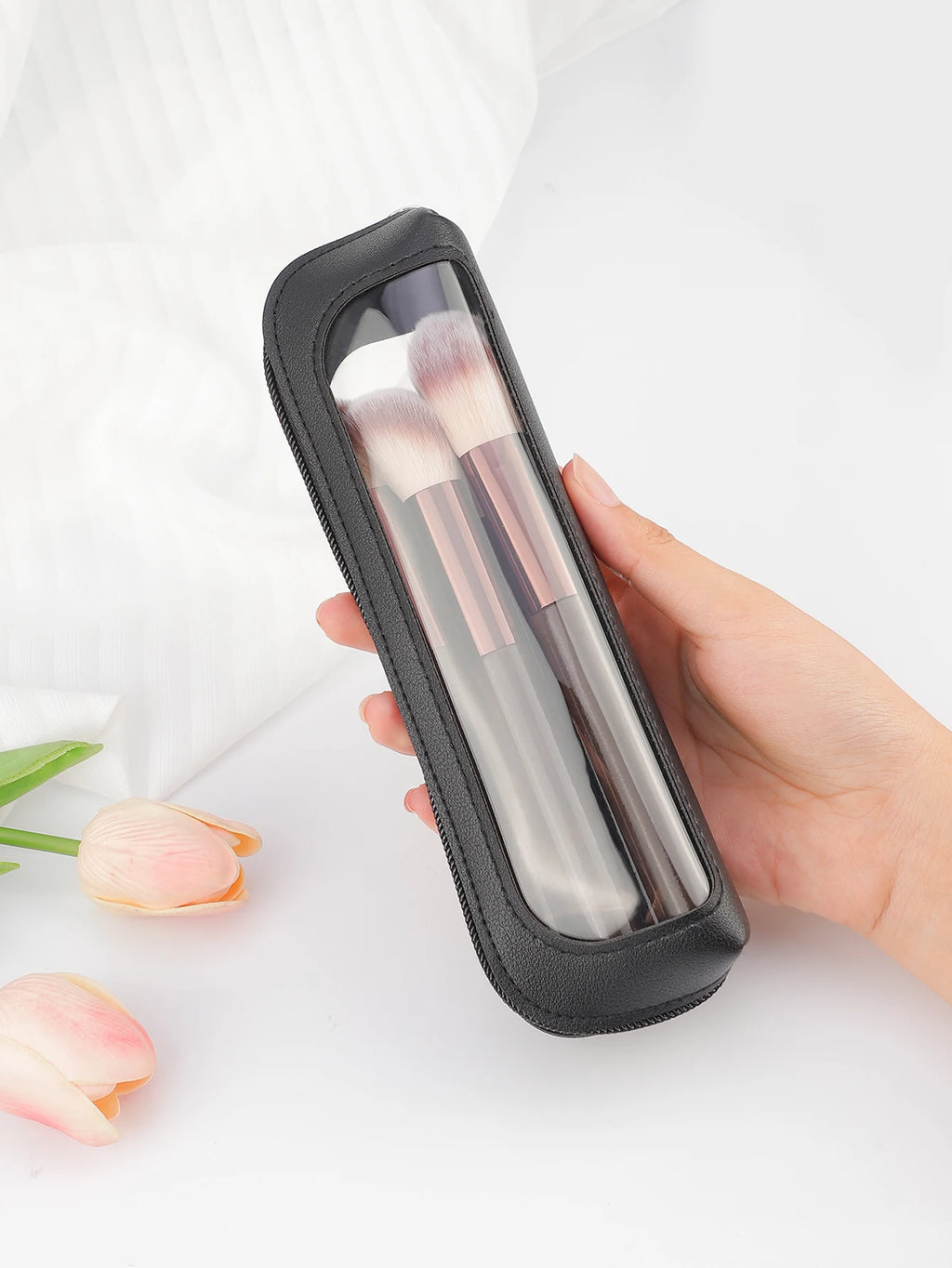 Clear PU Leather Makeup Brush Bag | Travel Cosmetic Organizer Makeup Brush Bag QXL