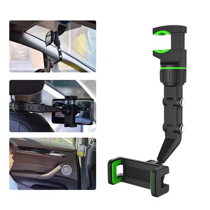 360° Rearview Mirror Phone Mount | Retractable Car Holder Car Phone Mount QXL green