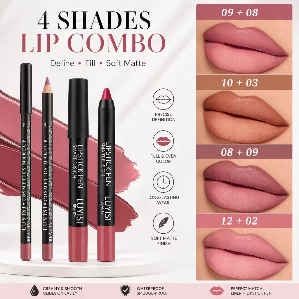 Velvet Lip Set – Matte Lip Liner & Waterproof Lipstick Pencil 2pc Lip Liner & Lipstick Set QXL