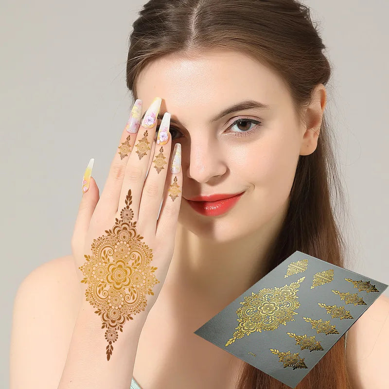 VERONNI Gold Henna Flower Temporary Tattoo Stickers – Wedding Temporary Tattoo Sticker QXL