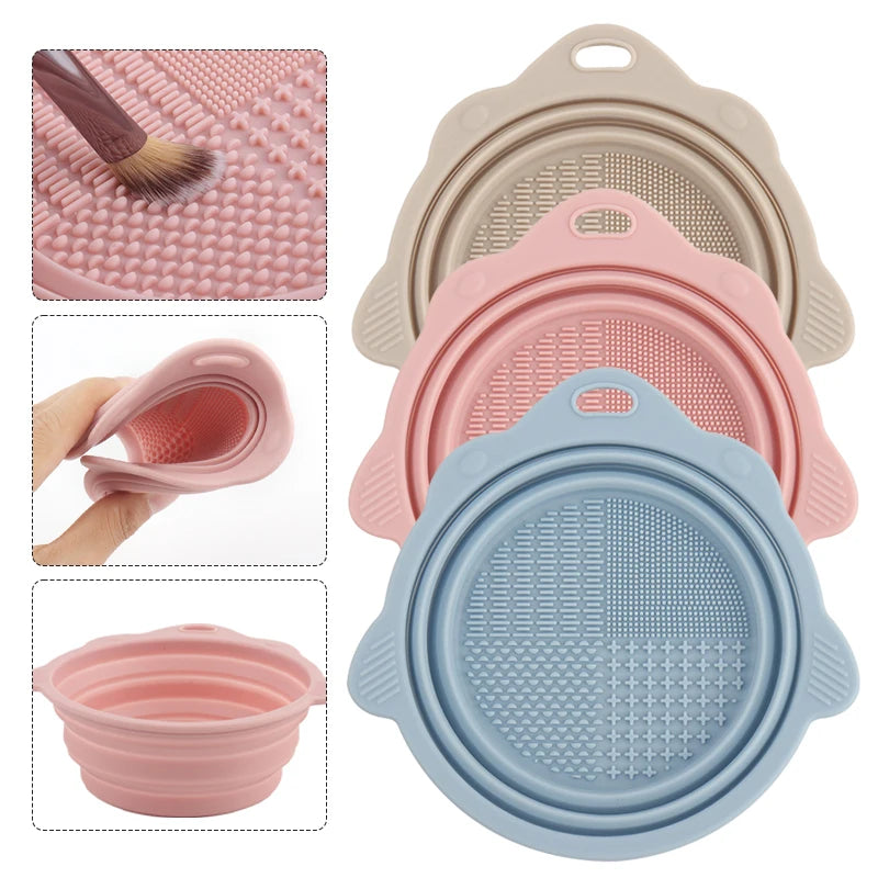Foldable Silicone Makeup Brush Cleaning Bowl & Scrubber Brush Cleaning Bowl QXL