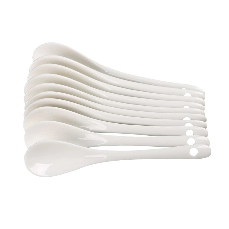5-Pack White Ceramic Dessert Spoons | Tea, Coffee & Sugar Ceramic Spoon Set QXL 5PCS