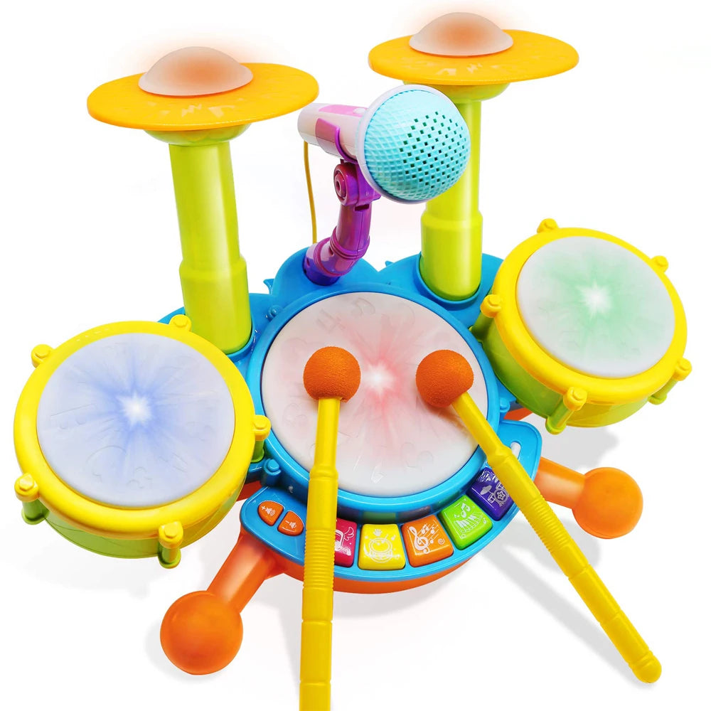 Kids Electric Drum Kit with Mic & Sticks | Ages 3–6 Gift Kids Drum Kit QXL